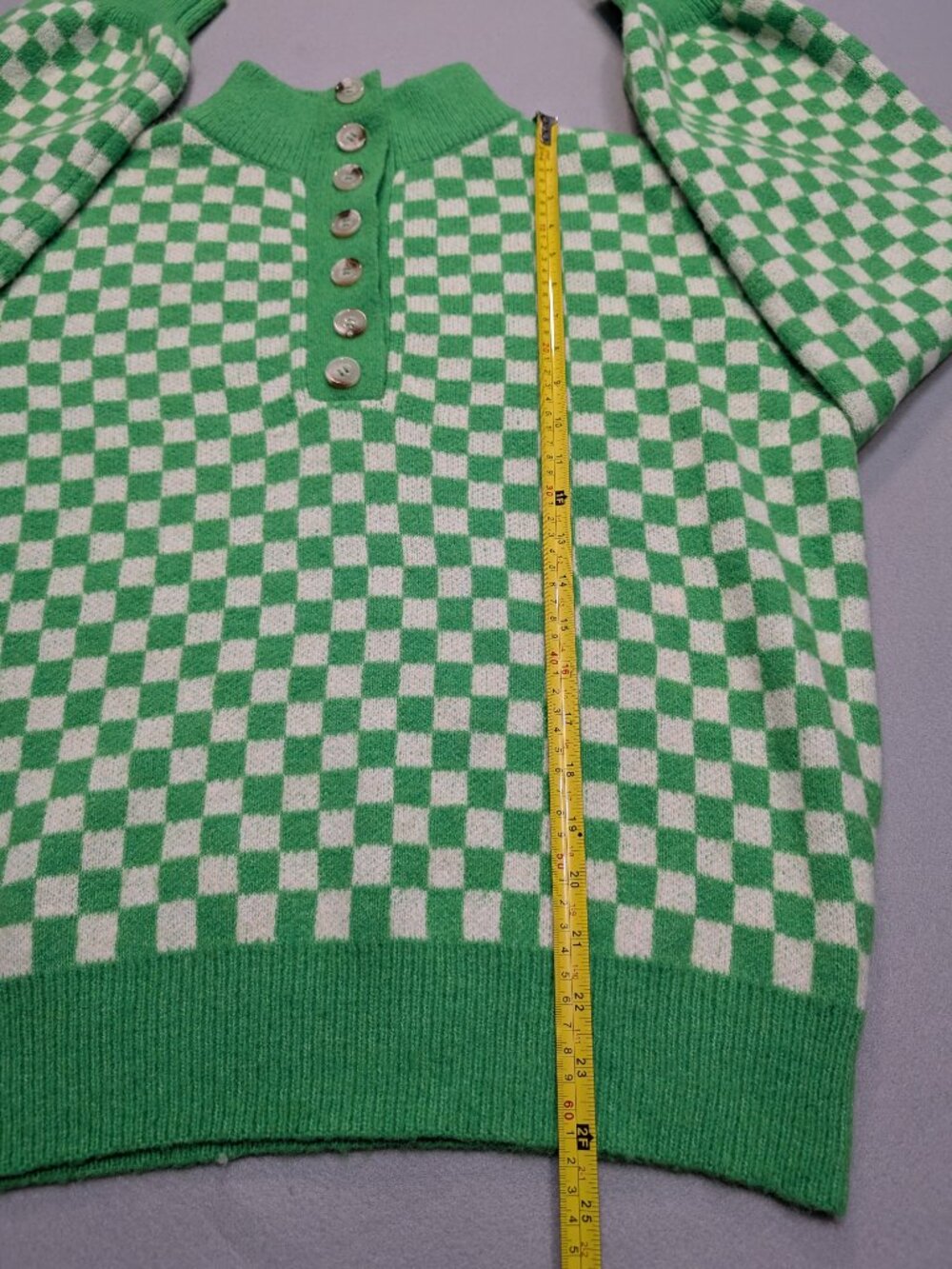 FRNCH Paris Green Checkerboard Sweater L - Picture 9 of 9